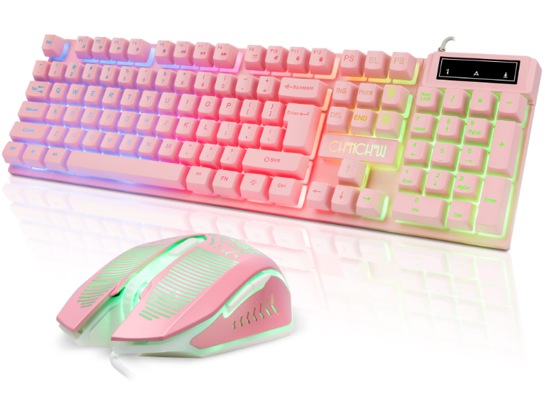 Pink Mechanical Gaming Keyboard and Mouse